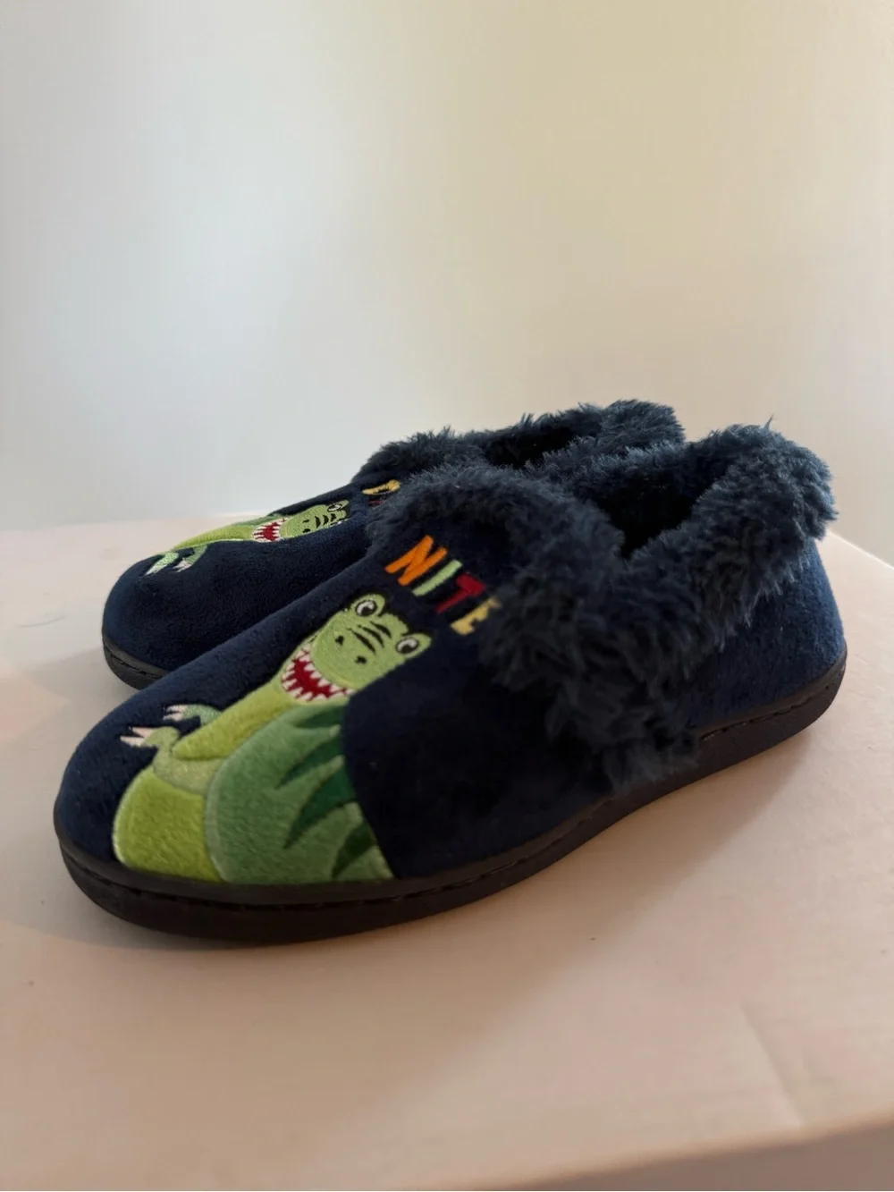 Dino Nite Navy Slippers Size 11-12  #Lux-K-SH